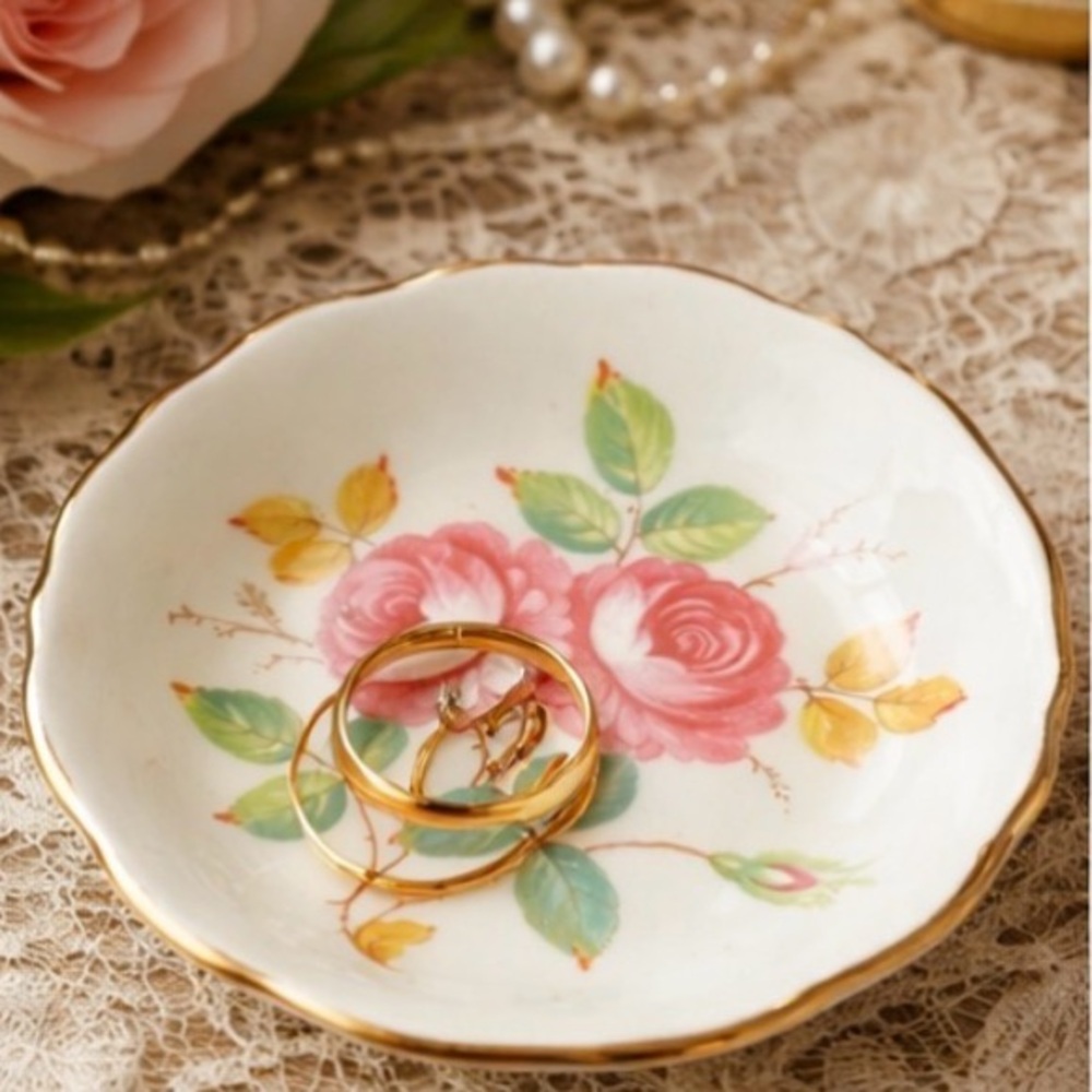 Vintage Tuscan Bone China Rose Dish 3.5” England 1950s Signed Numbered